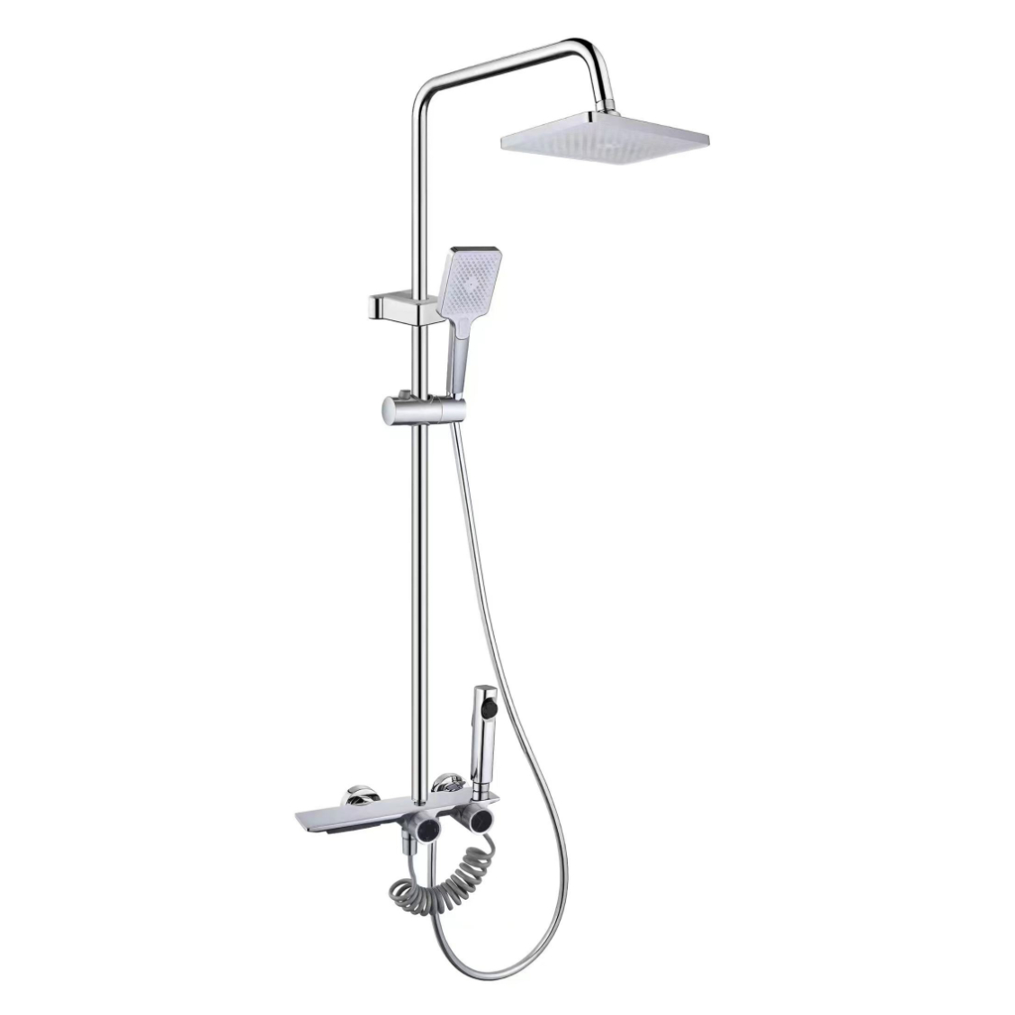 Set Pancuran Mandi Hujan Square Chrome Cerah dengan Dwi Tombol