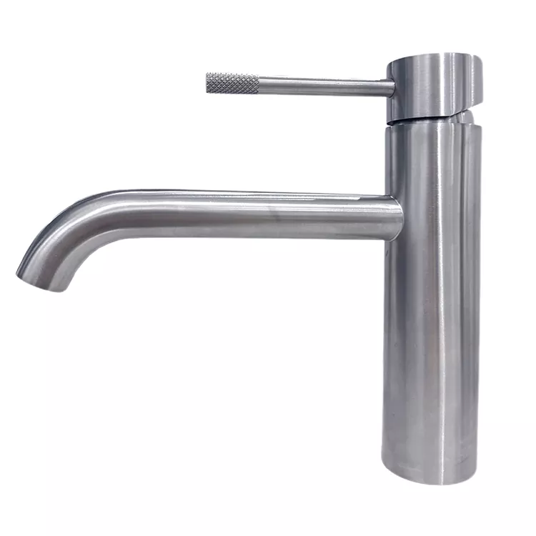 Memanjangkan Muncung Melengkung Knurled Pemegang Panas Dan Sejuk Basin Faucet