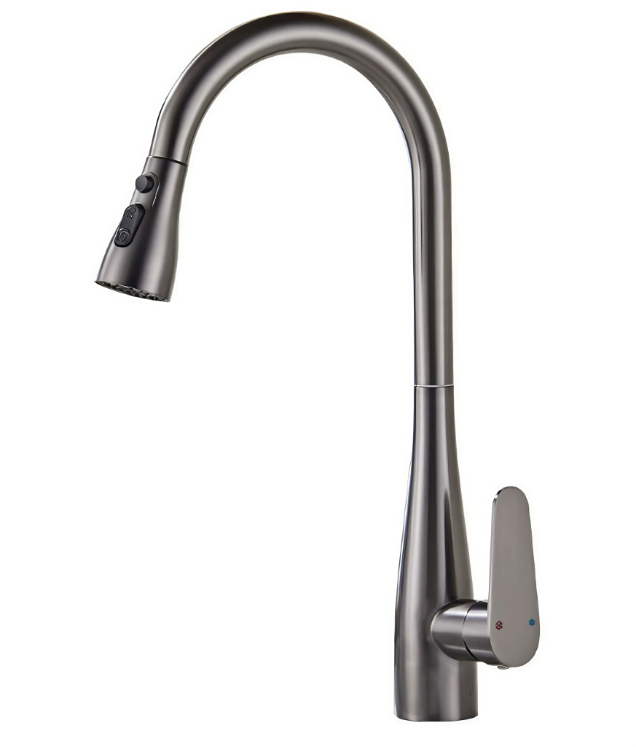 Keran Tarik Keluar Dapur Lengkung Tinggi Kelabu Gunmetal Grey Panas Dan Sejuk Keran Tarik Keluar Dapur Lengkung Tinggi Kelabu Gunmetal Grey Panas Dan Sejuk